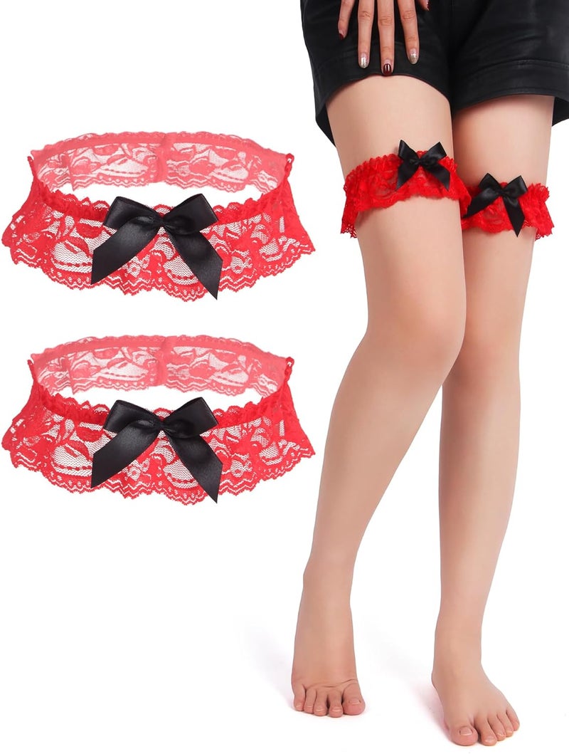 OhYeah! Lace Wedding Garters for Bride Bridal Garter Set Elastic Leg Garters for Thigh with Bow Party Prom Bridal Lingerie - Image 1